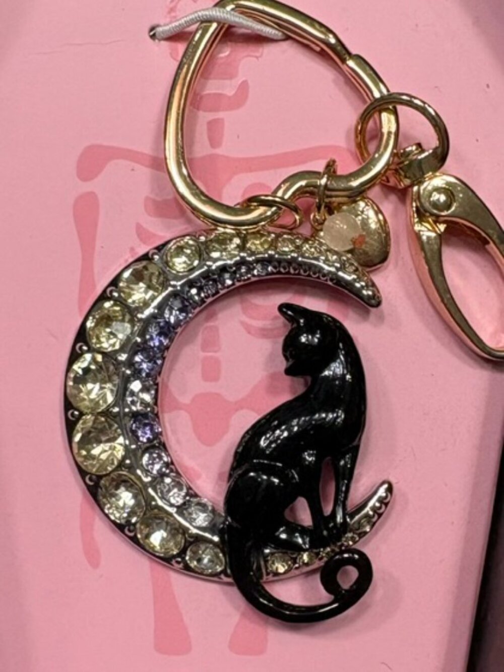 Betsey Johnson Black Cat Crescent Moon Jewelry Purse Charm NWT
